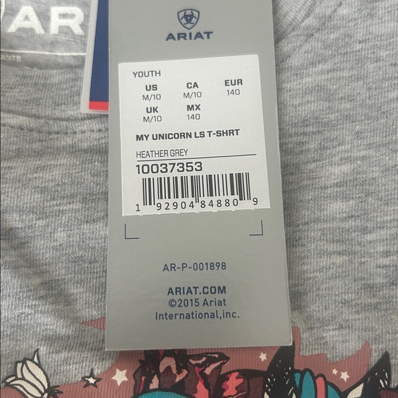 NWT-Ariat Girls Gray Unicorn Long Sleeve Organic Cotton Tee- 10037353-Medium/10 - Picture 5 of 7